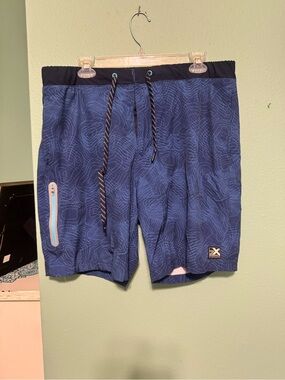 ZeroXposur Men's Navy Blue Topographic Swim Board Shorts